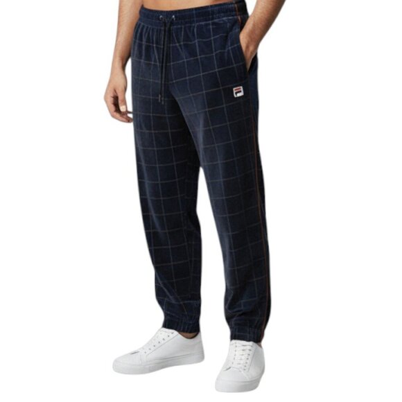 NWT FILA Ivy League Velour Trackpants Mens M Navy Logo Pattern Sweatpants Pants - Picture 1 of 7